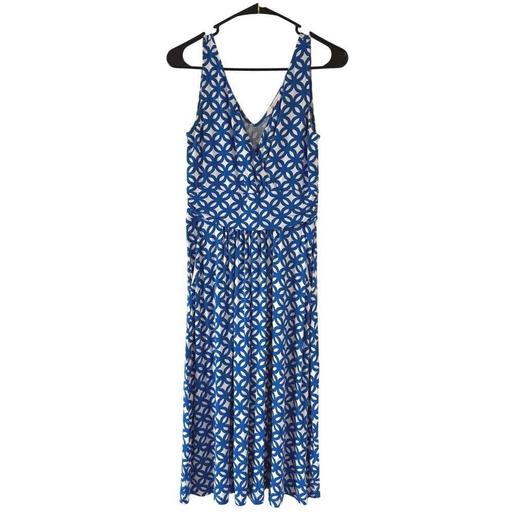 Boden Women's Blue and White Geometric Effie Jersey Dress with pockets Size 4R